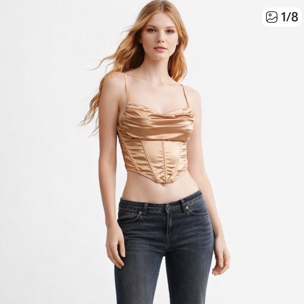 UO Lexi Satin Corset Top in ivory size medium